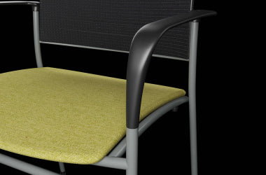 Detail shot of Extra Guest Mesh Side Chair seat, training room mid back chairs. Kansas City office furniture.