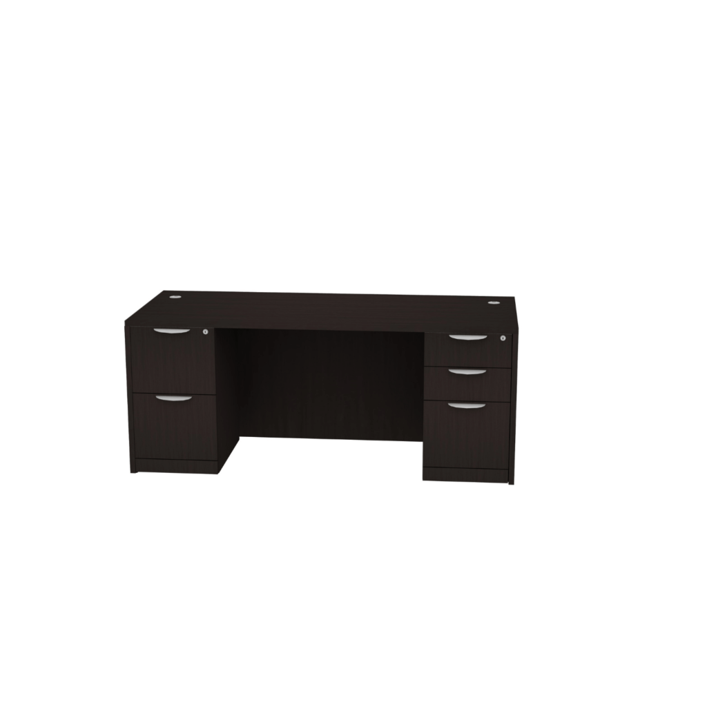 Storlie desk in Espresso laminate, Classic Double Pedestal Office Desk with Box Box File and File File Storage. Kansas City office furniture.