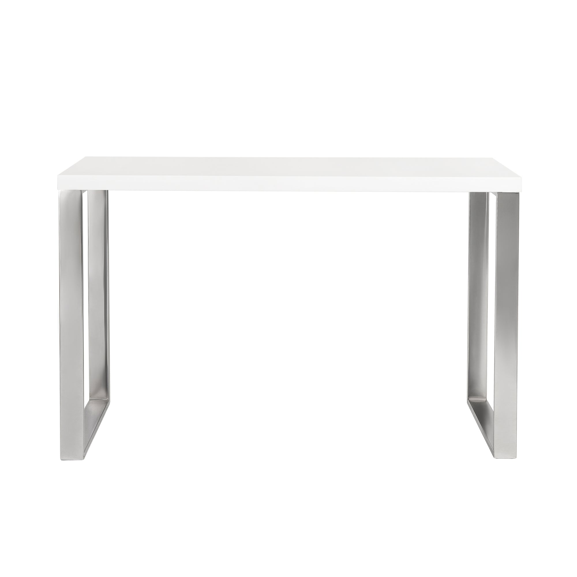 Dillon 48" Desk in High Gloss White with Polished Stainless Steel Base - Kansas City Office Furniture