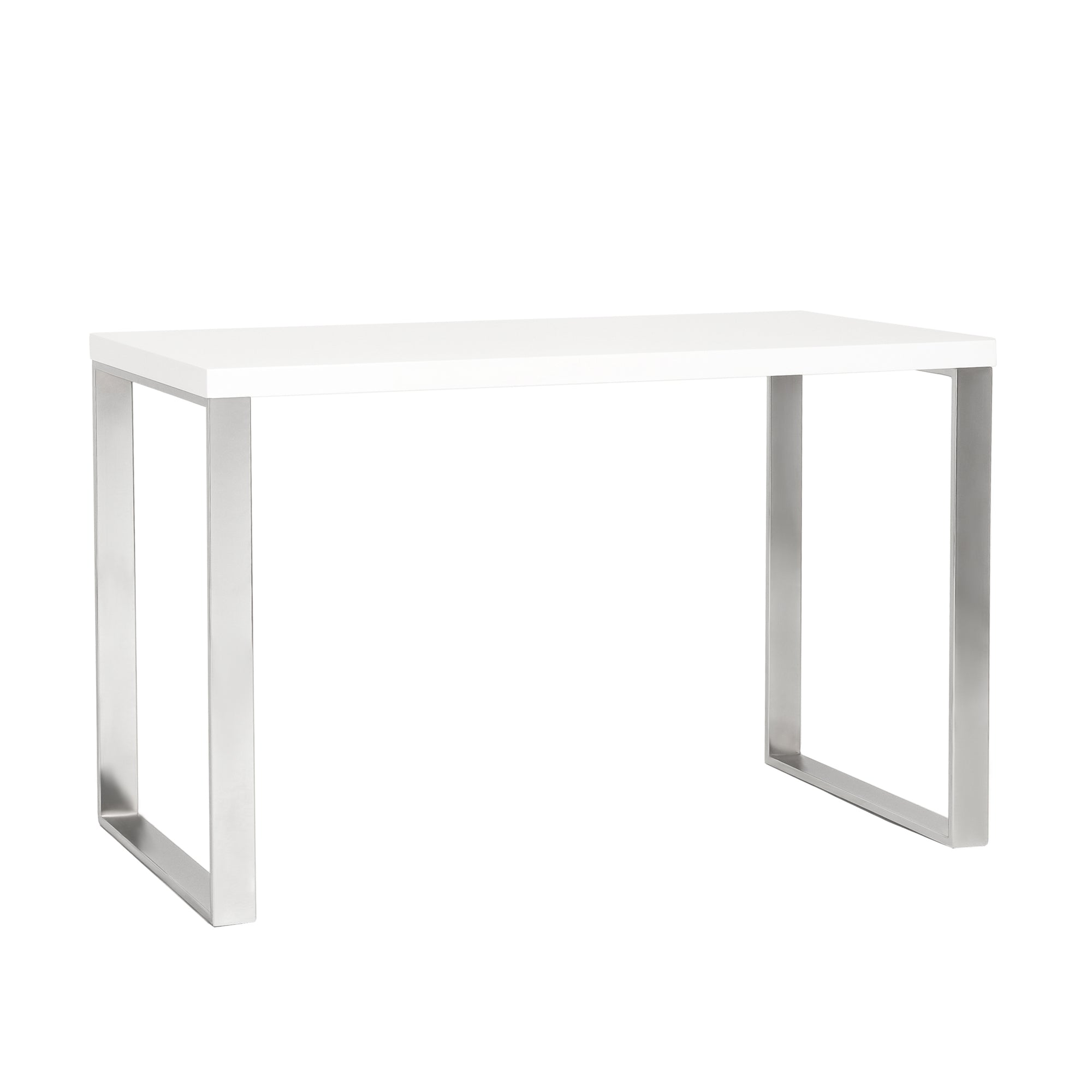 Dillon 48" Desk in High Gloss White with Polished Stainless Steel Base - Kansas City Office Furniture