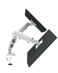 Side profile in various tilted positions. EPPA2 Dual Monitor Arm, adjustable monitor support. Kansas city office accessories.