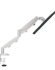 Side view of ESI EPPA Single Monitor Arm. Down tilted screen. Aluminum and steel design. Kansas City office accessories.