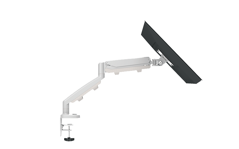 Side profile of ESI EPPA Single Monitor Arm. Aluminum and steel design. Kansas City office accessories.