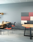 Extra Guest Mesh Back Side Chairs in office setting. Black mesh back, red seat. Kansas City office furniture.