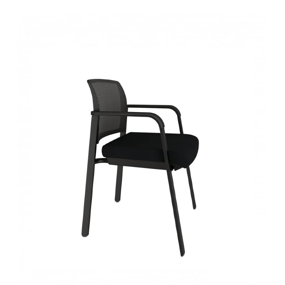 Praxton Side Chair with Black fabric seat, mesh back, and frame. Ergonomic Desk chair Kansas City, Missouri.