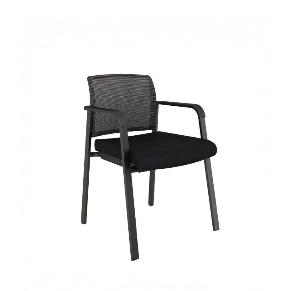 Praxton Side Chair with Black fabric seat, mesh back, and frame. Ergonomic Desk chair Kansas City, Missouri.