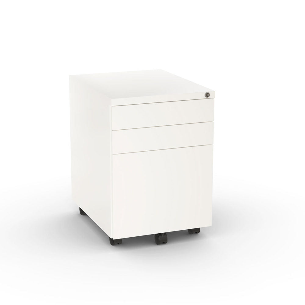 Clear Design Steel Mobile Box/Box/File Pedestal Storage in white. 19.75&quot; D. BBF desk drawers. Kansas City office furniture accessories.