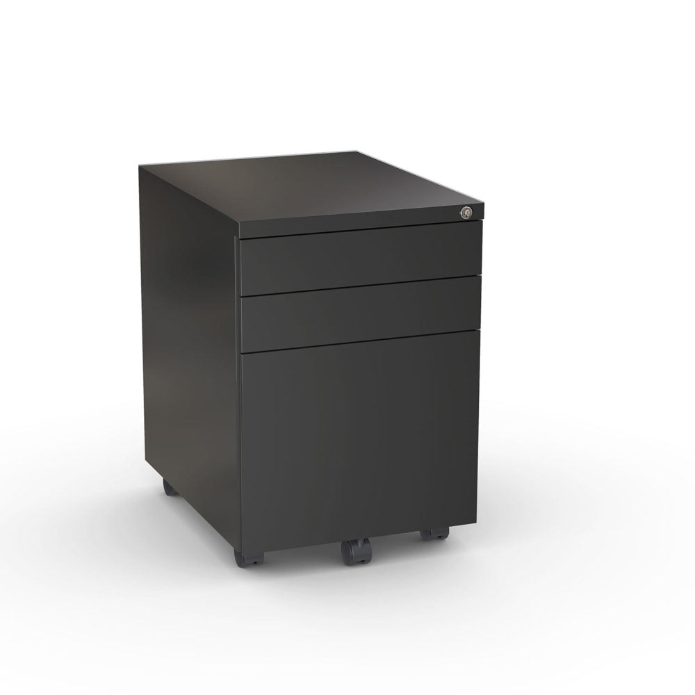 Clear Design Steel Mobile Box/Box/File Pedestal Storage in black. 19.75" D. BBF desk drawers. Kansas City office furniture accessories.