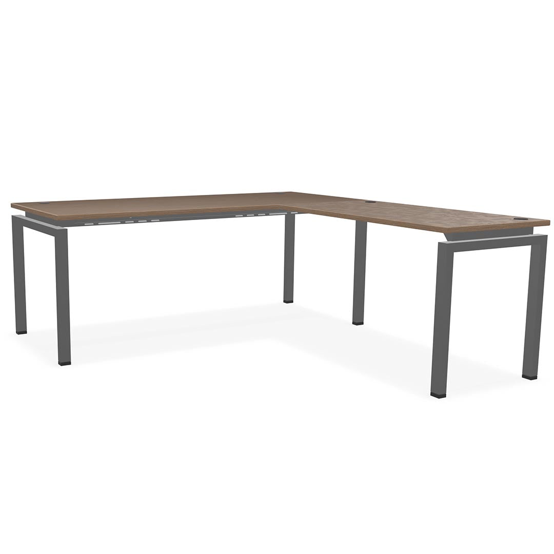 L-shaped office desk, contemporary, L Desk, metal legs, modern, modular, steel base, Kansas City office furniture, silver legs, wood finish