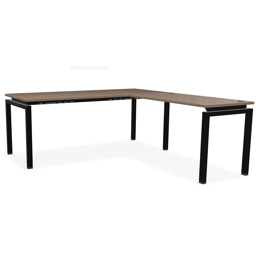 L-shaped office desk, contemporary, L Desk, metal legs, modern, modular, steel base, Kansas City office furniture, black legs, wood finish