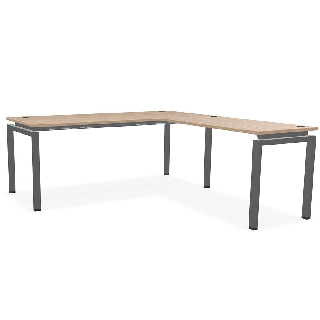 L-shaped office desk, contemporary, L Desk, metal legs, modern, modular, steel base, Kansas City office furniture, silver legs, wood finish