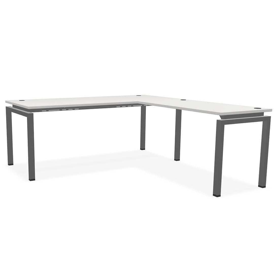 L-shaped office desk, contemporary, L Desk, metal legs, modern, modular, steel base, Kansas City office furniture, silver legs, white worktop