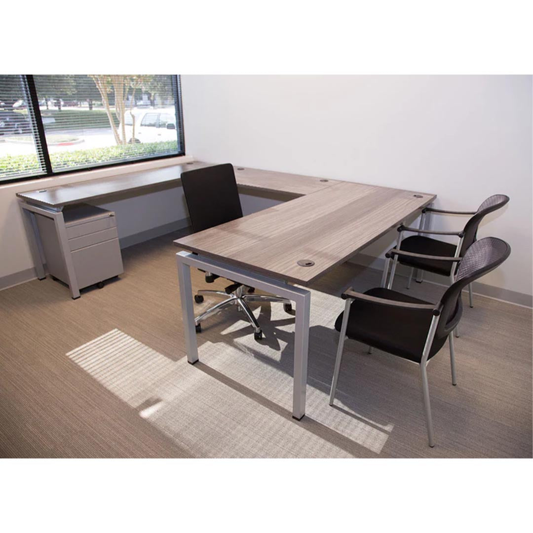 U-shaped office desk, contemporary, U Desk, metal legs, modern, modular, steel base, Kansas City office furniture, wood finish