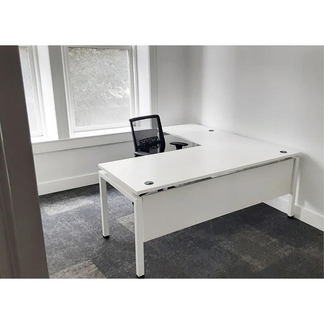 L-shaped office desk, contemporary, L Desk, metal legs, modern, modular, steel base, Kansas City office furniture, white legs, white worksurface