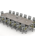 Calibrate Modern Conference Table. Boat shaped with four in surface power modules. Top view. Kansas City Office Furniture.