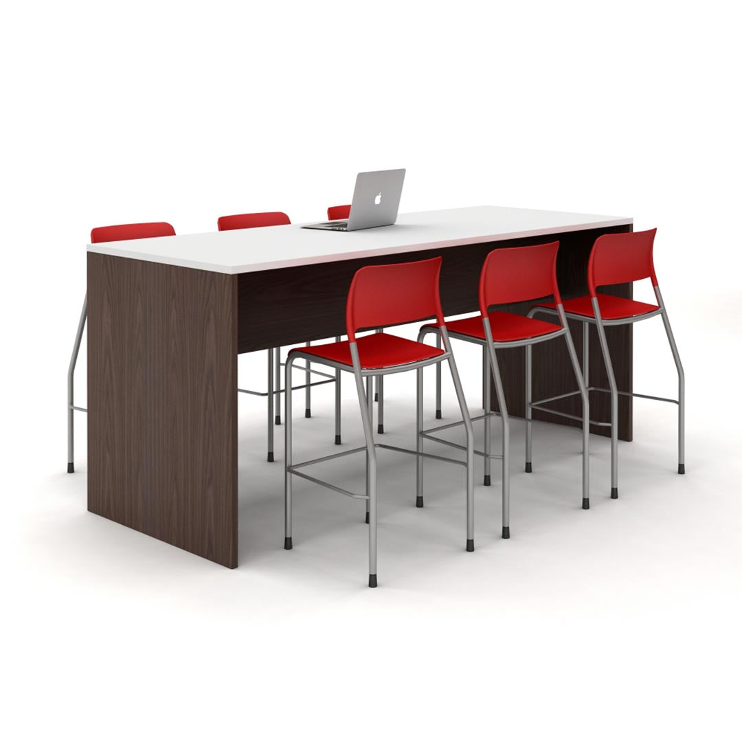 Calibrate Bar Height Conference Table. White laminate top. Walnut base. Kansas City Office Furniture.