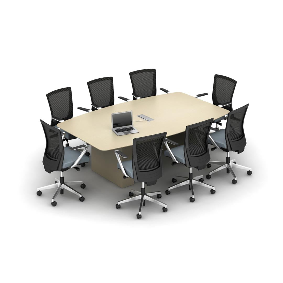 Calibrate Modern Boat-Shaped Conference Table in Chalk laminate. Single in surface power module. Kansas City Office Furniture.