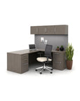 Calibrate L-Shaped Corporate Office Desk, L Desk, Dark laminate workstation with storage, Kansas City office furniture