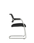 Side profile of AIS Devens Black Mesh Low-Back Stackable Side Chair with Polished aluminum cantilevered frame, Kansas City office furniture. Meeting room training chair.