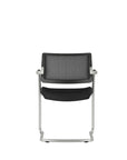 Back view of AIS Devens Black Mesh Low-Back Stackable Side Chair with Polished aluminum cantilevered frame. Kansas City office furniture. Meeting room training chair.