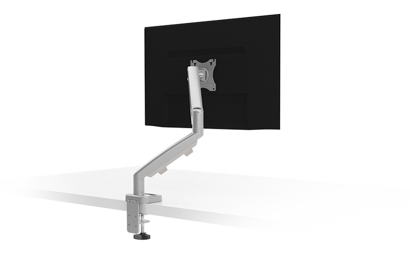 Side angle view. ESI EPPA Single Monitor Arm, Aluminum and steel design. Kansas City office accessories.