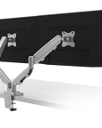 Side angled view. Neutral position. EPPA2 Dual Monitor Arm, adjustable monitor support. Kansas city office accessories.