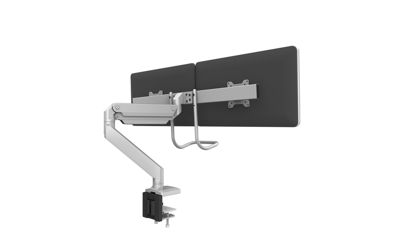 EPPA2 Max Dual Monitor Arm, Adjustable monitor support. Side angle view. Neutral position. Kansas City office accessories.