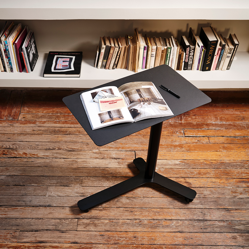 Float Mini Height Adjustable Desk in black. Compact work surface, petite laptop table. Top view. Kansas City Office Furniture.