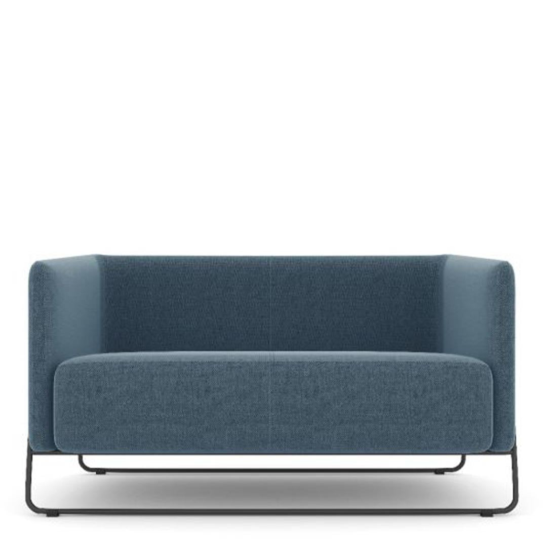 Hanno Contemporary Loveseat in Navy with Black Powder Coated Frame, Kansas City Office Furniture