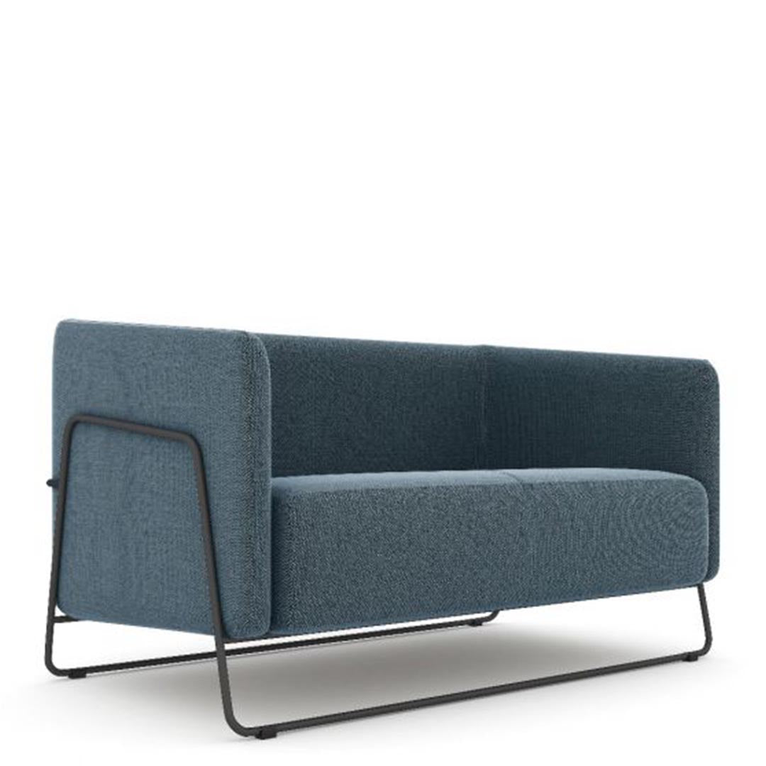 Hanno Contemporary Loveseat in Navy with Black Powder Coated Frame, Kansas City Office Furniture