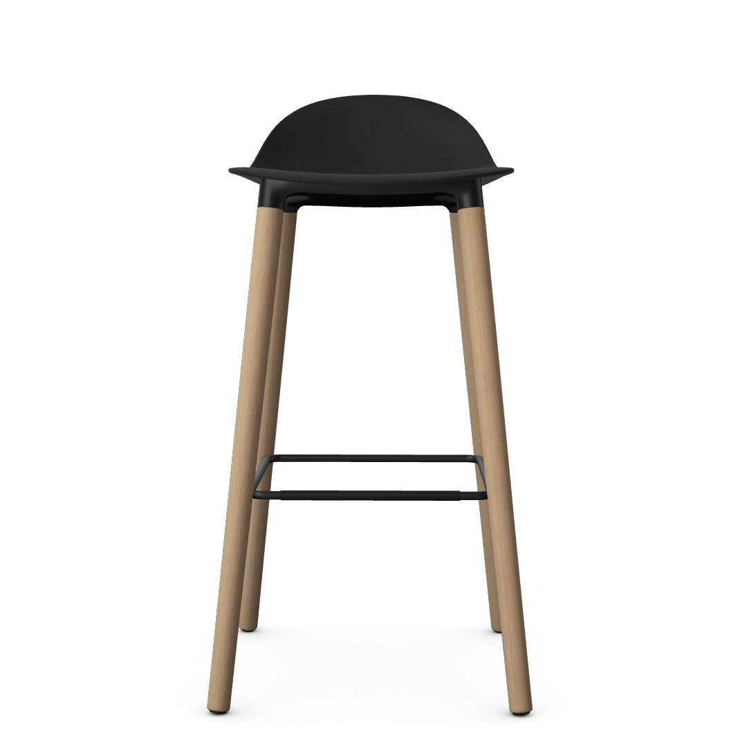 Allermuir Kin Low-Back Barstool with black seat and Clear Ash Wood Legs, Kansas City office furniture