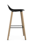 Side profile of Allermuir Kin Low-Back Barstool with black seat and Clear Ash Wood Legs, Kansas City office furniture