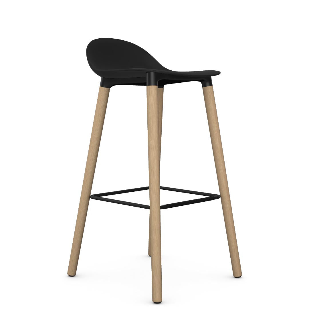 Allermuir Kin Low-Back Barstool with black seat and Clear Ash Wood Legs, Kansas City office furniture