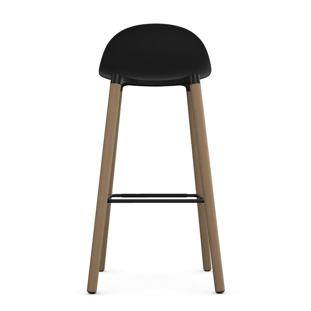 Back view of Allermuir Kin Low-Back Barstool with black seat and Clear Ash Wood Legs, Kansas City office furniture