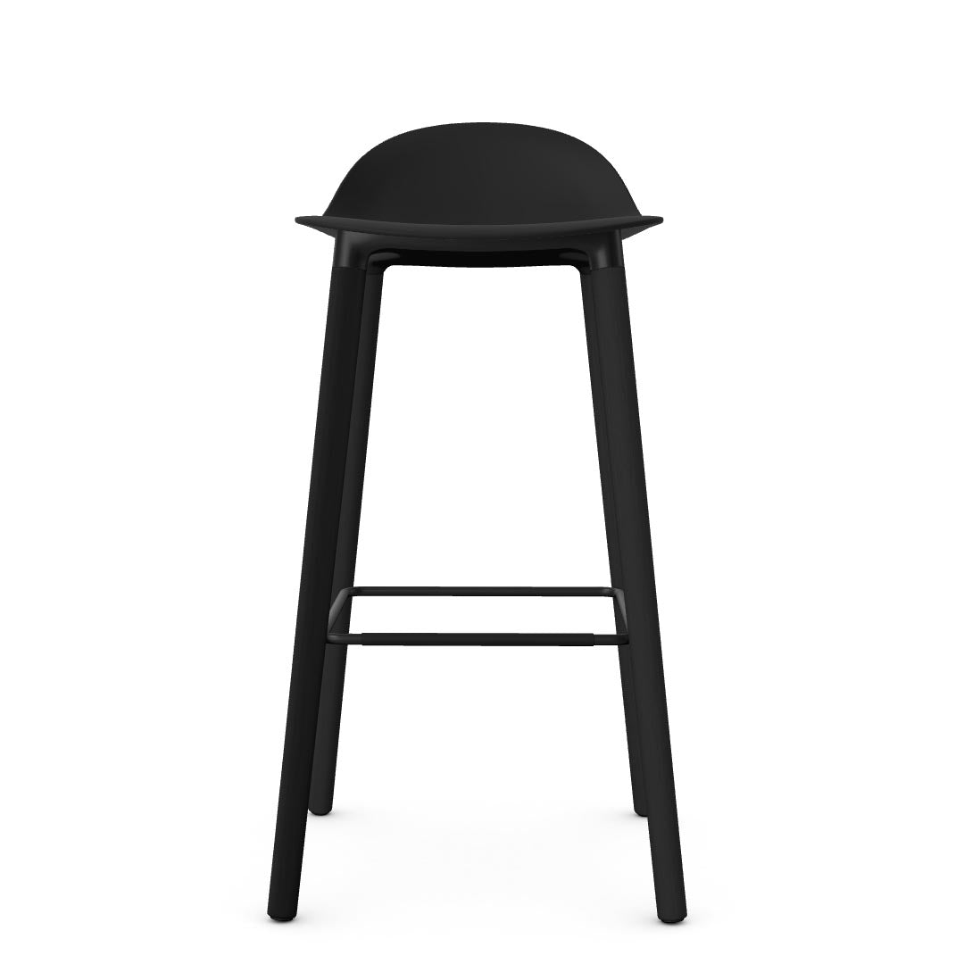 Allermuir Kin Low-Back Barstool with black seat and black Wood Legs, Kansas City office furniture