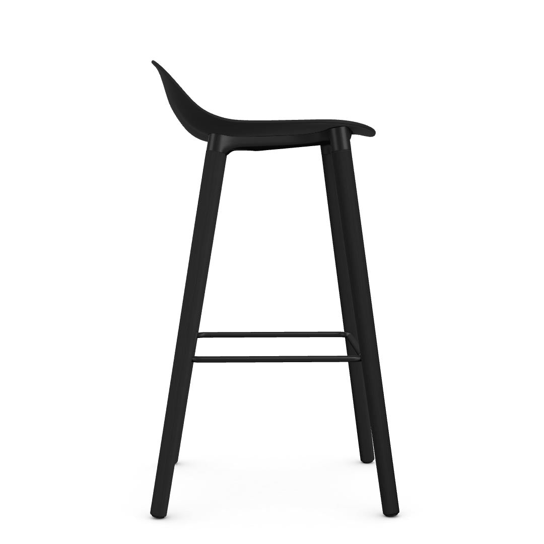 Allermuir Kin Low-Back Barstool with black seat and black Wood Legs, Kansas City office furniture