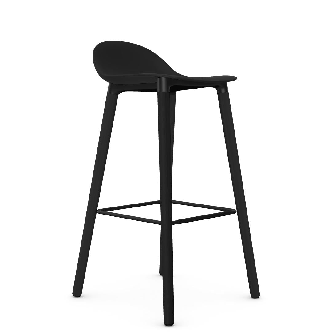 Allermuir Kin Low-Back Barstool with black seat and black Wood Legs, Kansas City office furniture