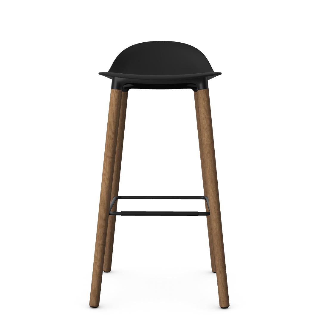 Allermuir Kin Low-Back Barstool with black seat and white oak Wood Legs, Kansas City office furniture