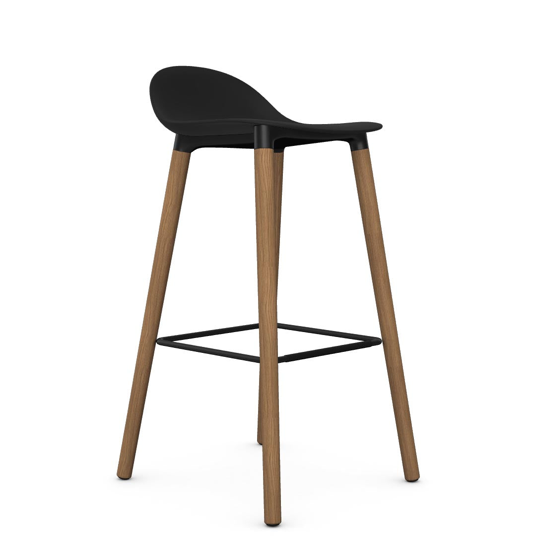 Allermuir Kin Low-Back Barstool with black seat and white oak Wood Legs, Kansas City office furniture