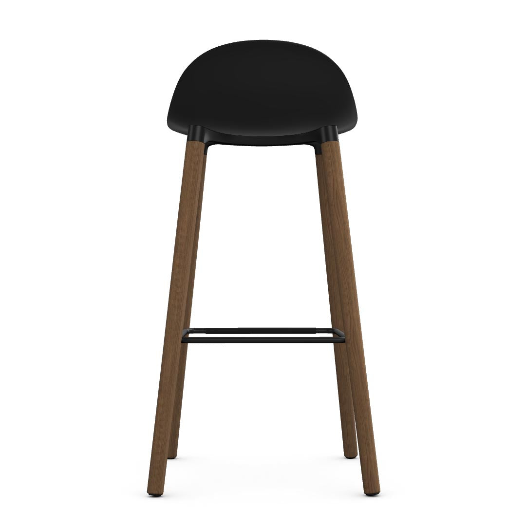 Back view of Allermuir Kin Low-Back Barstool with black seat and white oak Wood Legs, Kansas City office furniture