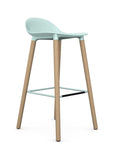 Allermuir Kin Low-Back Barstool with haze blue seat and clear ash Wood Legs, Kansas City office furniture