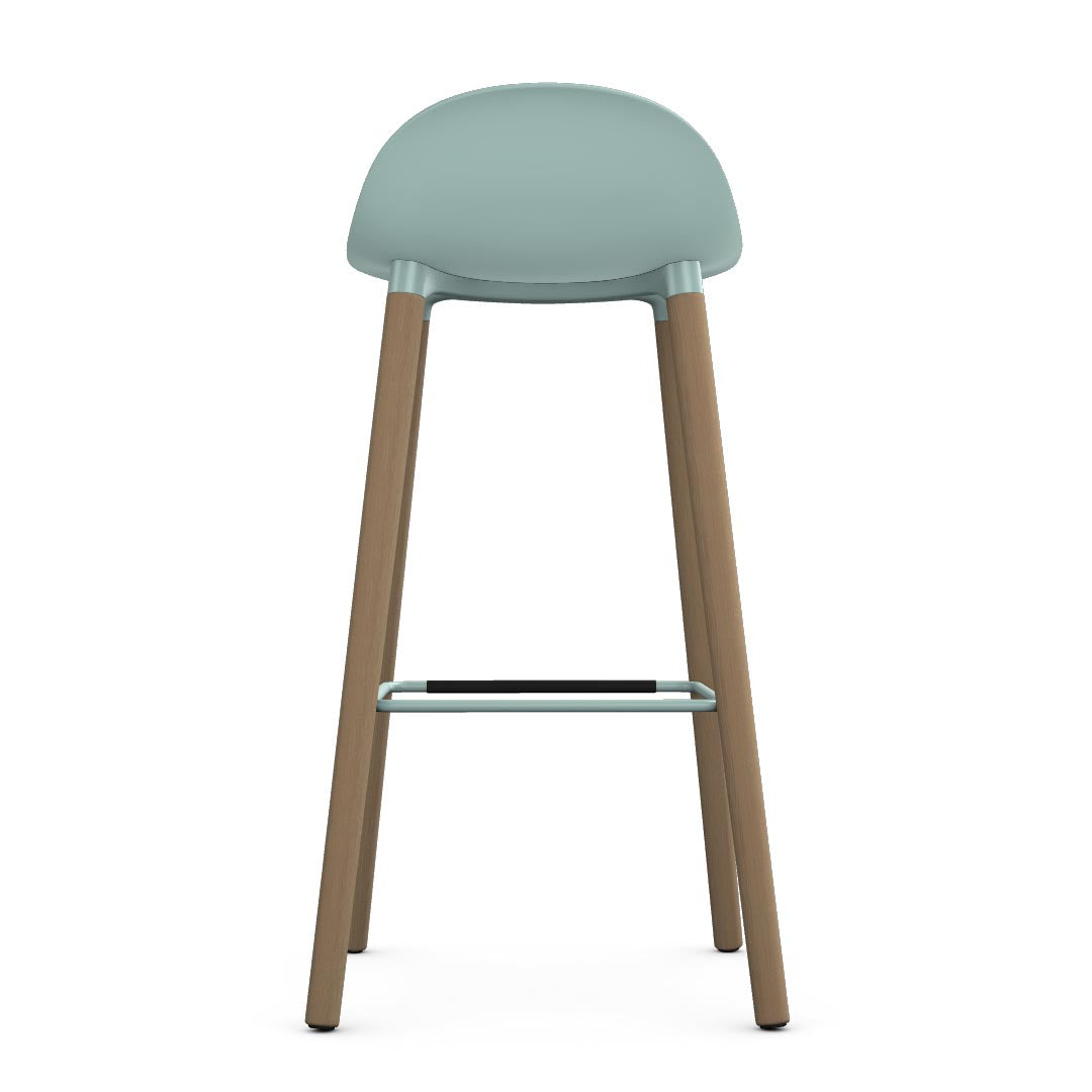 Allermuir Kin Low-Back Barstool with haze blue seat and clear ash Wood Legs, Kansas City office furniture