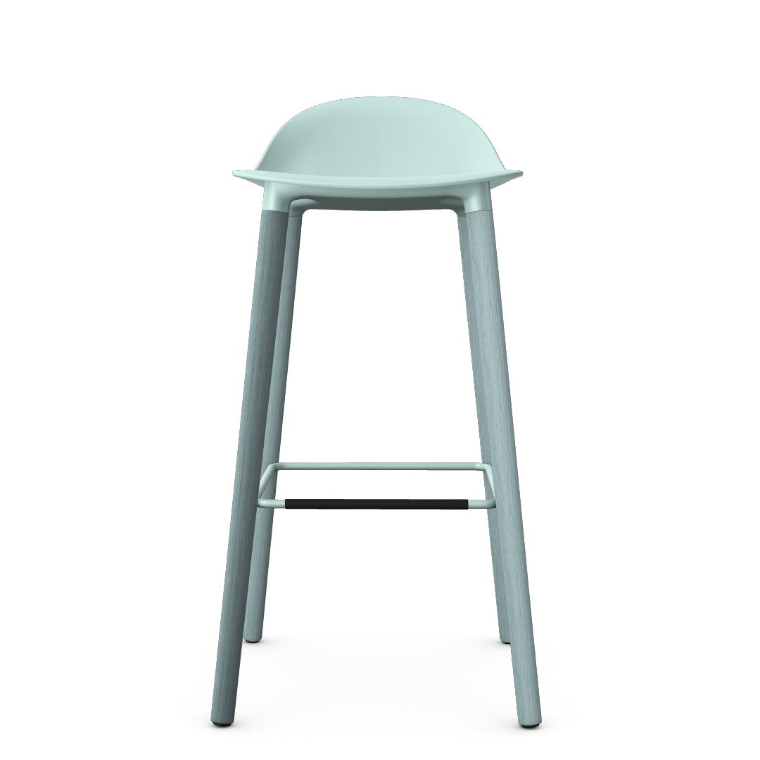 Allermuir Kin Low-Back Barstool with haze blue seat and haze blue Wood Legs, Kansas City office furniture