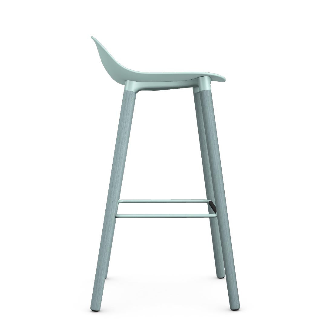 Allermuir Kin Low-Back Barstool with haze blue seat and haze blue Wood Legs, Kansas City office furniture