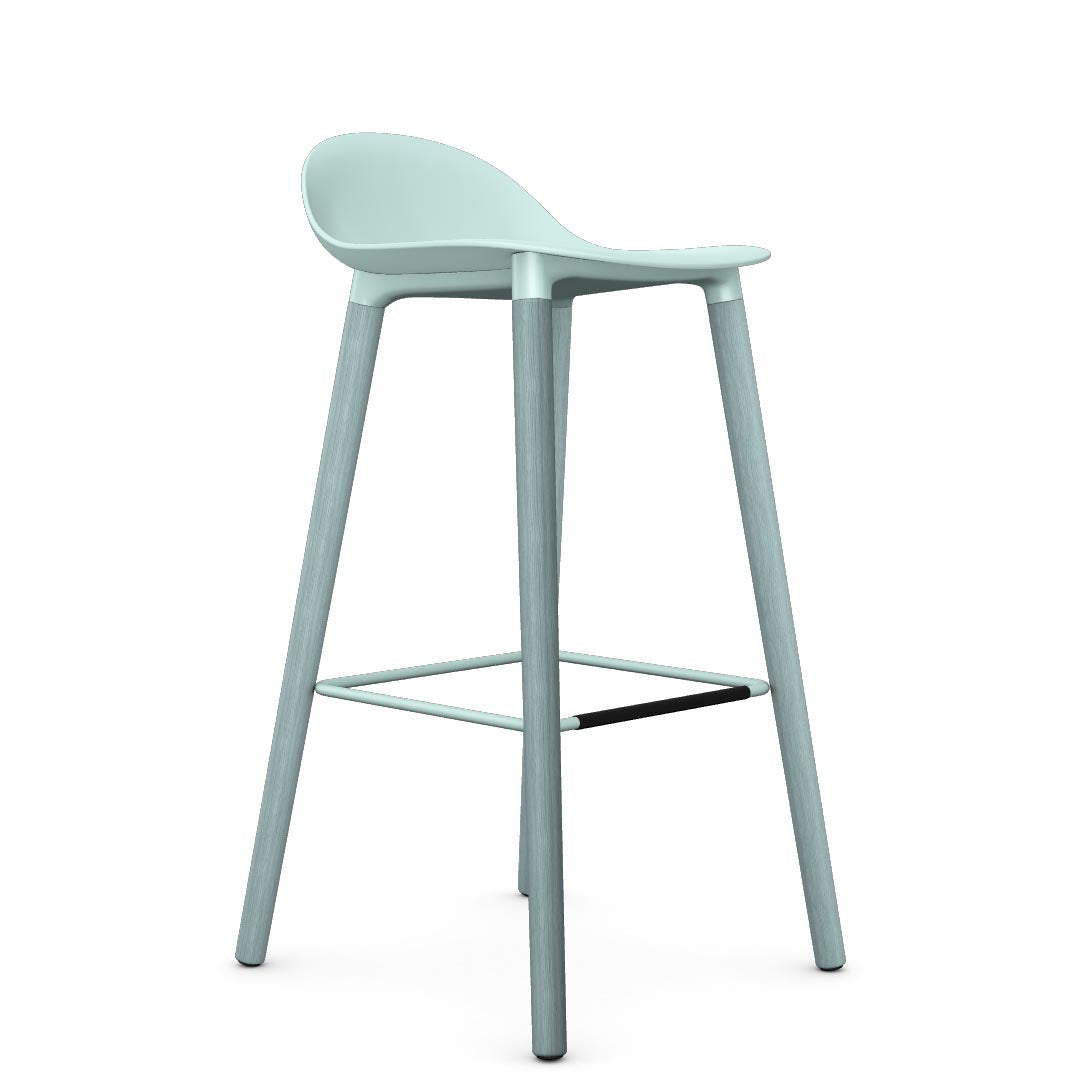 Allermuir Kin Low-Back Barstool with haze blue seat and haze blue Wood Legs, Kansas City office furniture