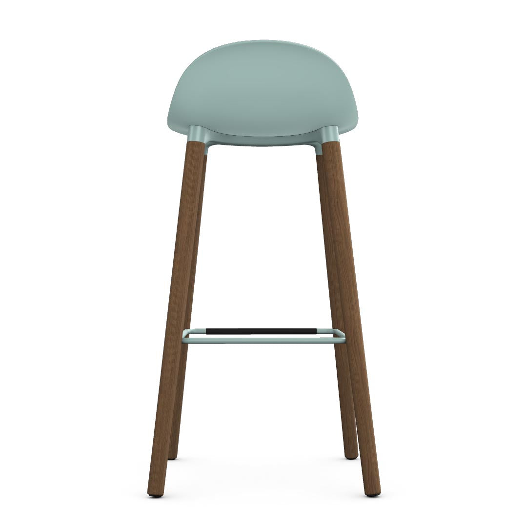 Allermuir Kin Low-Back Barstool with haze blue seat and white oak Wood Legs, Kansas City office furniture