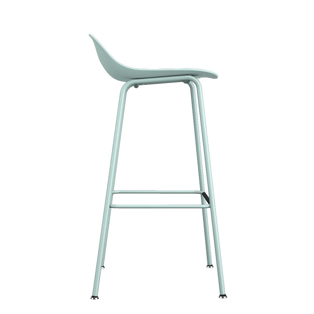 Side profile of Allermuir Kin Low-Back Barstool with Steel Frame in Haze Blue, Kansas City Office Furniture