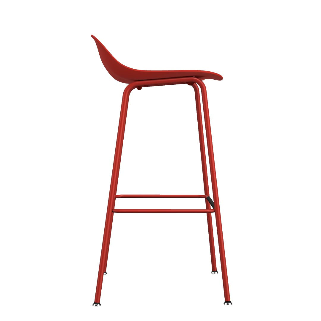 Side profile of Allermuir Kin Low-Back Barstool with Steel Frame in Red, Kansas City Office Furniture