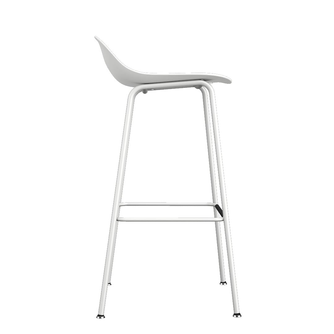 Side profile of Allermuir Kin Low-Back Barstool with Steel Frame in white, Kansas City Office Furniture