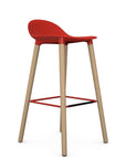 Allermuir Kin Low-Back Barstool with red seat and clear ash Wood Legs, Kansas City office furniture